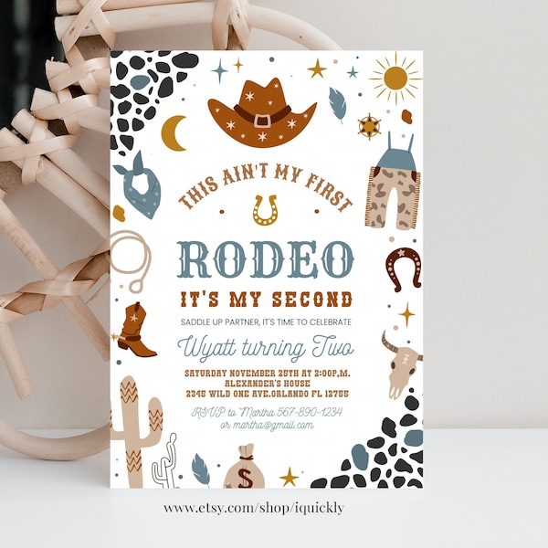 Editable My Second Rodeo Invitation Cowboy Birthday Invite Wild West 2nd Rodeo Southwestern Ranch Template Instant Download