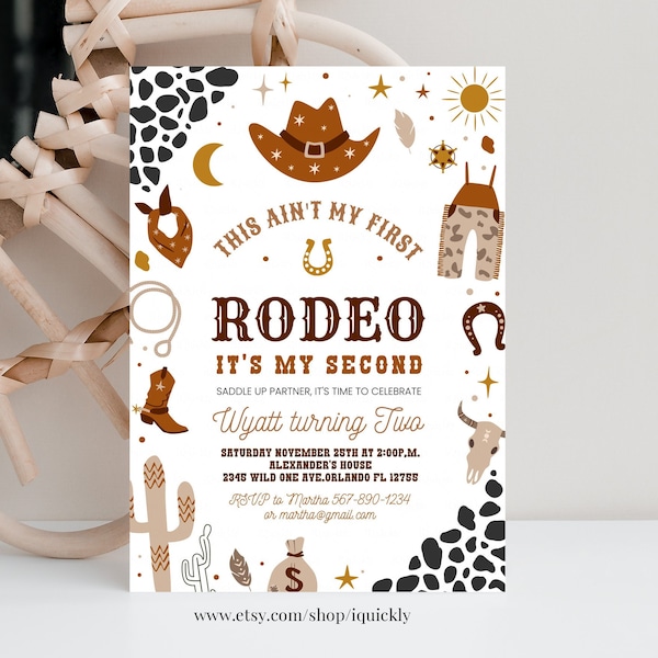 Editable My Second Rodeo Invitation Cowboy Birthday Invite Wild West invitation Ranch Southwestern Template Printable Instant Download