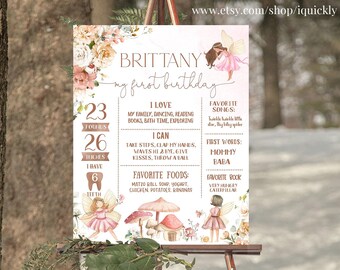 Fairy Milestone Birthday Poster EDITABLE Wildflower First Birthday Chalkboard sign Garden floral birthday poster digital template FA201