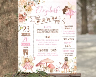 Fairy Milestone Birthday Poster EDITABLE Wildflower 1st Birthday Chalkboard sign Garden floral 1st birthday Instant download template FA101