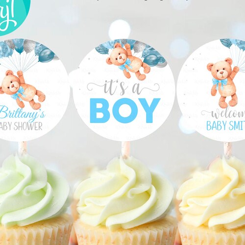 Baby Boy Fondant Cupcake Toppers/teddy Bear Baby Shower Etsy