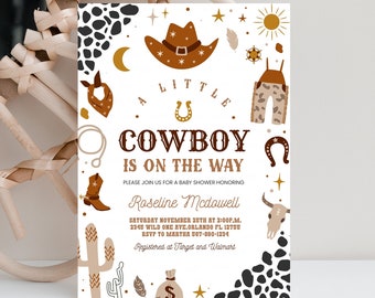 Editable Cowboy baby shower invitation Country Western Wild West Boy Invite Little Cowboy Printable template Instant download
