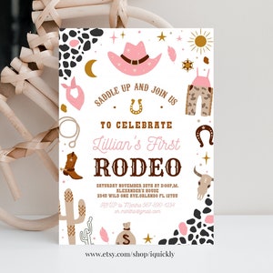 Editable My First Rodeo Invitation Cowgirl Birthday Invite Wild West Cowgirl 1st Rodeo Southwestern Ranch Template Instant Download R103