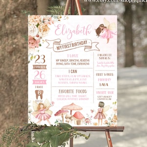 Fairy Milestone Birthday Poster MODIFIABLE Wildflower 1er anniversaire Tableau signe Jardin floral 1er anniversaire Téléchargement instantané modèle FA101