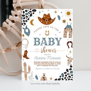Editable Cowboy Baby Shower Invitation Wild West Western Baby Shower Rodeo Boy Country Southwestern Ranch A Little Cowboy Instant Download