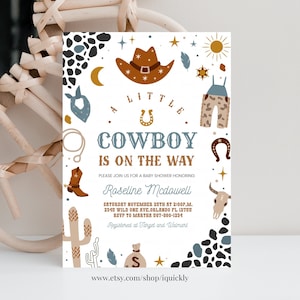 Bewerkbare Cowboy baby shower uitnodiging Country Western Wild West Boy uitnodigen kleine Cowboy afdrukbare sjabloon Instant download