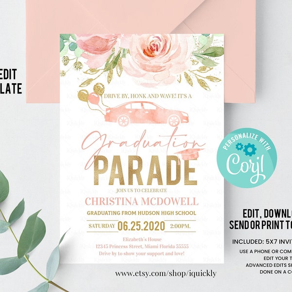 Editable Drive By Graduation Parade Invitation Drive Through Graduation Party Social Distancing Quarantine Graduate 2020 Instant Download
