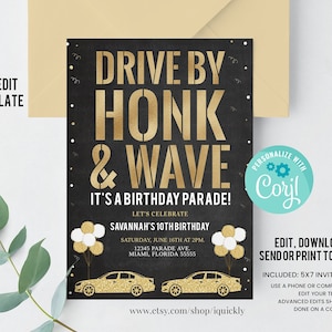 Editable Drive By Birthday Parade Invitation Drive By adult Birthday Party Invite Drive Through Honk Wave Car Parade Quarantine party