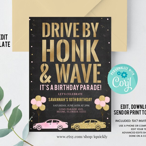 Editable Drive By Birthday Parade Invitation Drive By adult Birthday Party Invite Drive Through Honk Wave Car Parade Quarantine party