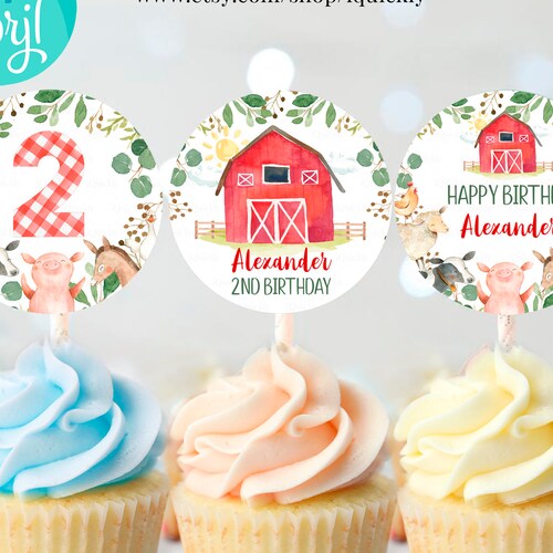 Barnyard/ Farm Animals Cupcake Toppers Barnyard Birthday Etsy