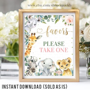 Safari Baby Shower Favors Sign, 8x10 Baby Shower Favors Sign,Jungle Baby Shower Sign Printable Wild one Digital Instant Download