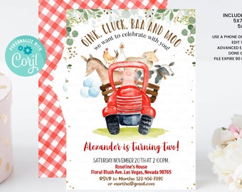 Editable Farm Birthday Invitation, Boy Barn Party, Digital Invite, Farm Animals Barnyard Boy Invitations INSTANT DOWNLOAD printable template