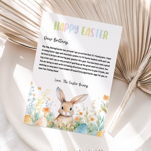 Carta del conejito de Pascua Cesta de cartas de Pascua editable Carta de caza de huevos personalizada Plantilla imprimible Descarga instantánea