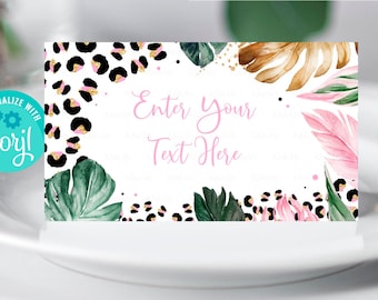 Bewerkbare Safari Leopard Print Voedseletiketten Wild Child Jungle Dieren Buffetkaarten Safari Animal Print Tafeltentkaarten Digitale Instant LE006
