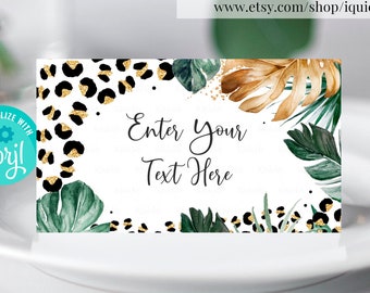 Bewerkbare Safari Leopard Print Voedseletiketten Wild Child Jungle Dieren Buffetkaarten Safari Animal Print Tafeltentkaarten Digitale Instant