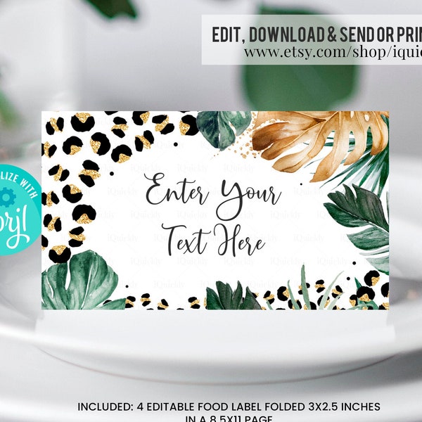 Editable Safari Leopard Print Food Labels Wild Child Jungle Animals Buffet Cards Safari Animal Print Table Tent Cards Digital Instant