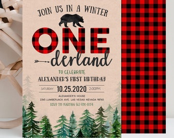 Editable Winter Onederland Birthday Boy Invitation, Bear First Birthday Winter Wonderland Invites 1st Birthday Template Download