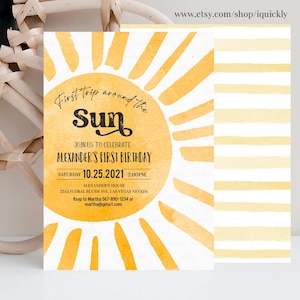 Editable First Trip Around The Sun Birthday Invitation 1st Birthday You Are My Sunshine Boho Download Printable Template Digital