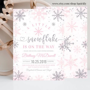 Editable Snowflake baby shower invitation, A little snowflake is on the way, Girl Winter invites, Template Printable Digital Download