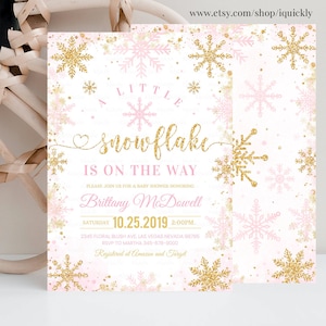 Editable Snowflake baby shower invitation, A little snowflake is on the way, Girl Winter invites, Template Printable Digital Download