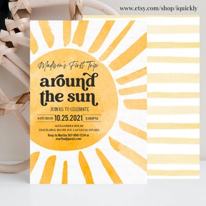 Editable First Trip Around The Sun Birthday Invitation 1st Birthday You Are My Sunshine Boho Download Printable Template Digital