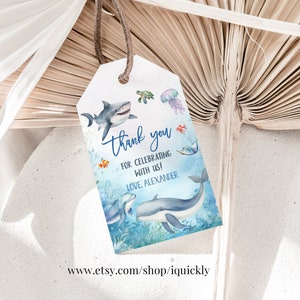 Editable Under the Sea Birthday Favor tags Oneder the sea Thank you tags Sea Animals Ocean theme Whale Shark Printable Instant Download US01