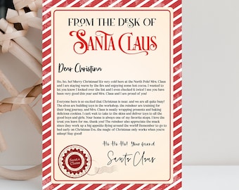 Carta personalizada editável do Papai Noel da mesa do Papai Noel Véspera de Natal Pólo Norte Mail Download instantâneo modelo para impressão