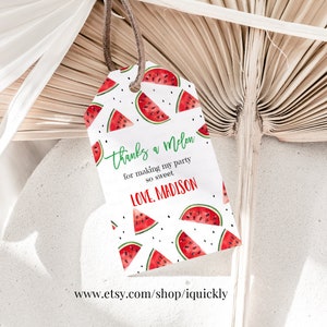 EDITABLE Watermelon favor tags Thank you tags Gift Tags One in a Melon favor Printable Template GIRL Party favors Instant download WM1