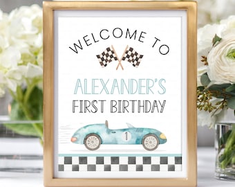 EDITABLE Fast One Birthday Party Signs Racecar Welcome sign Decorations Racing car vintage Table Téléchargement instantané Modèles imprimable FA05