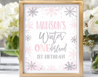 EDITABLE Winter Onederland Welcome sign, Snowflake Birthday Sign Decorations Floral Instant download Templates Printable Winter01