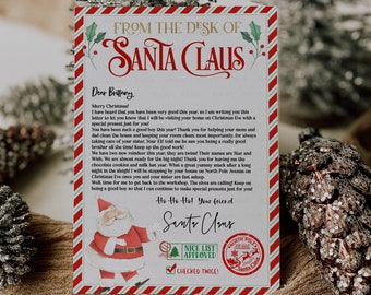 Carta personalizada editável do Papai Noel da mesa do Papai Noel Véspera de Natal Pólo Norte Mail Download instantâneo modelo para impressão