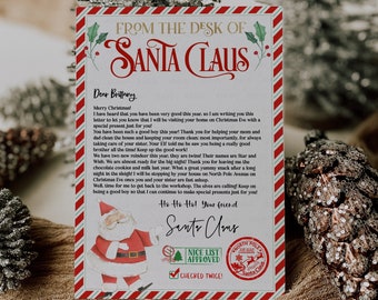 Editable Personalized Letter from Santa Claus From The Desk of Santa Christmas Eve North Pole Mail Instant Download Printable Template