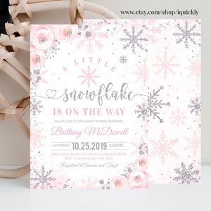 Editable Snowflake baby shower invitation, A little snowflake is on the way, Girl Winter invites, Template Printable Digital Download