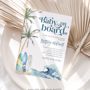 Baby on Board Invitation Editable Surf Beach Baby Shower Invite Summer Baby Shower Printable Template Shower Evite Digital Download