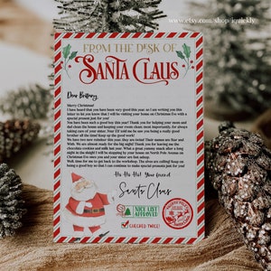 Carta personalizada editable de Papá Noel desde el escritorio de Papá Noel Nochebuena Correo del Polo Norte Descarga instantánea Plantilla imprimible