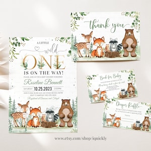 Woodland Baby Shower Einladungen Set, EDITIERBAR, Gender Neutral Pack, Waldtiere Einladungen, Paket, Woodland Instant download W206
