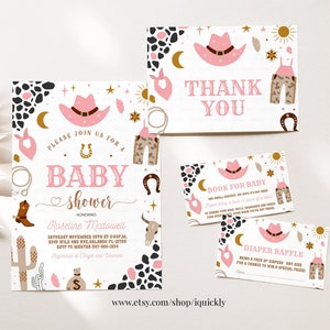 Editable Cowboy Baby Shower Invitation Bundle Wild West Western Baby Shower Rodeo Boy Country Southwestern Ranch Set Instant Download