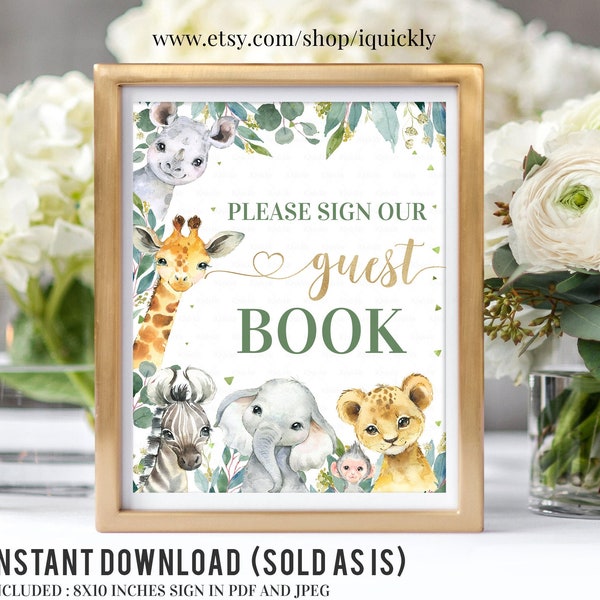 Safari Baby Shower Guest Book Sign, 8x10 Jungle Please Sign Our Guest Book Sign, Wild one Printable Digital Instant Download