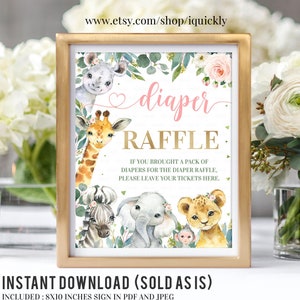Safari Diaper Raffle Sign, Printable Diaper Raffle Baby Shower Sign, Jungle Diaper Game Decor Decoration Printable Digital Instant Download