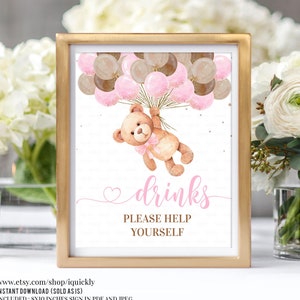 Teddy Bear Baby Shower Drinks Please Help Yourself Game Sign Girl Bear Digital Printable Instant Download