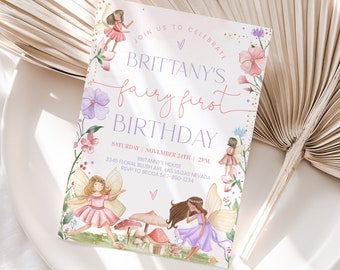 Fairy First Birthday Invitation Editable Fairy 1st Birthday Invite Garden Party Printable Magical Wildflower Template Digital Download