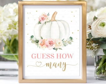 Pumpkin Guess How Many Sign, Little Pumpkin baby shower games,How Many Are In The Jar Game Table sign Printable Digital Instant Download P1