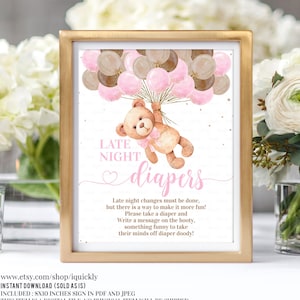 Teddy Bär Late Night Windeln Baby Shower Spiel, druckbare Late Night Windeln Baby Shower Zeichen, Ballon Baby Shower Download Instant Download