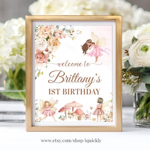Bearbeitbares Fee Willkommensschild Mädchen Wildblumenschild Garten floral Willkommensschild Geburtstagskind Tischschild Vorlage Printable Corjl FA101