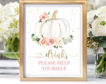 Pumpkin Baby Shower Drinks Please Help Yourself Game Sign Boy Little Pumpkin Table Sign Digital Printable Instant Download P1
