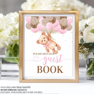 Teddy Bear Baby Shower Guest Book Sign, 8x10 Balloon Please Sign Our Guest Book Sign, Printable Bear Digital Instant Download