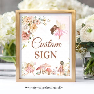Editável fada sinal de boas-vindas menina wildflower sinal jardim floral sinal de boas-vindas aniversário menina mesa sinal modelo imprimível corjl fa101