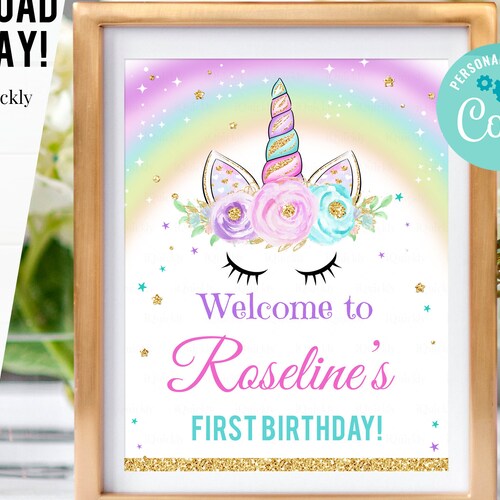 Editable Unicorn Water Bottle Labels Pink And Gold Magical Etsy