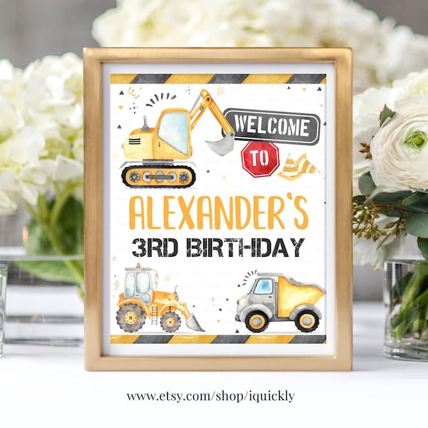 EDITABLE Construction Birthday Party Signs, Dump Truck Welcome sign Decorations, Table sign Instant download Templates Printable C1
