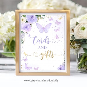 Schmetterling Baby Shower Karten und Geschenke Zeichen 8x10 lila Schmetterling Karten und Geschenke Zeichen, druckbare Zeichen Digital Sofort Download BU102